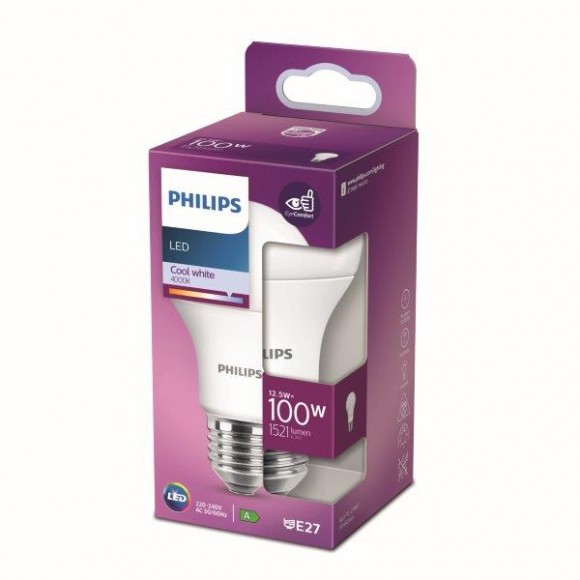 Philips 8718699769925 LED Lampe 1x12,5W | E27 | 1521lm | 4000K - kaltweiß, matt weiß, EyeComfort