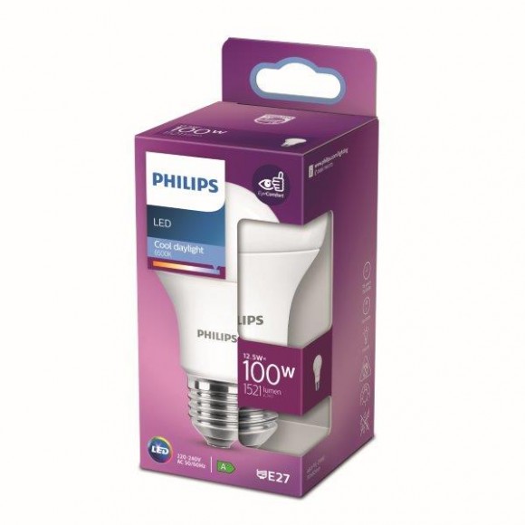 Philips 8718699769963 LED Lampe 1x12,5W | E27 | 1521lm | 6500K - kaltes Tageslich, matt weiß, EyeComfort