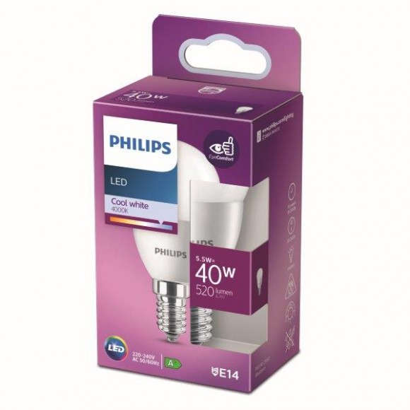 Philips 8718699771836 LED Lampe 1x5,5W | E14 | 520lm | 4000K - kaltweiß, matt weiß, EyeComfort