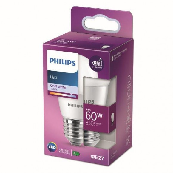 Philips 8718699771911 LED Lampe 1x1,7W | E27 | 830lm | 4000K - kaltweiß, matt weiß, EyeComfort