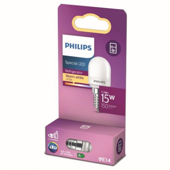 Philips 8718699771935 LED Lampe 1x1,7W | E14 | 150L | 2700K - warmweiß, matt weiß, für Kühlschrank EyeComfort