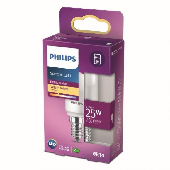 Philips 8718699771959 LED Lampe 1x3,2W | E14 | 250LM | 2700K - warmweiß, matt weiß, für Kühlschrank