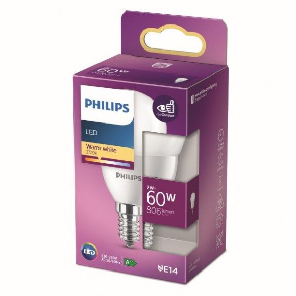 Philips 8718699772239 LED Lampe 1x7W | E14 | 806lm | 2700K - warmweiß, matt weiß, Eyecomfort