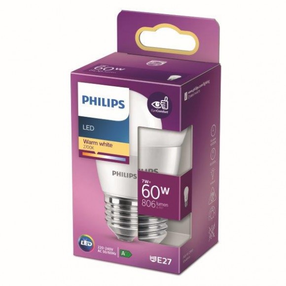 Philips 8718699772253 LED Lampe 1x7W | E27 | 806lm | 2700K - warmweiß, matt weiß, Eyecomfort