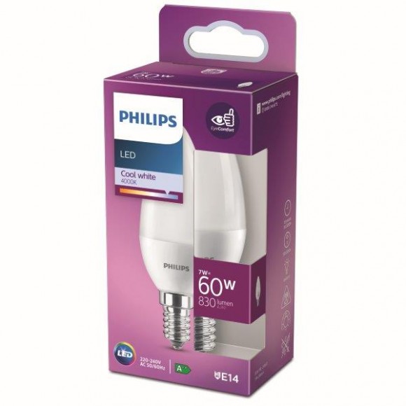 Philips 8718699772277 LED Lampe 1x7W | E14 | 830lm | 4000K - kaltweiß, matt weiß, Eyecomfort