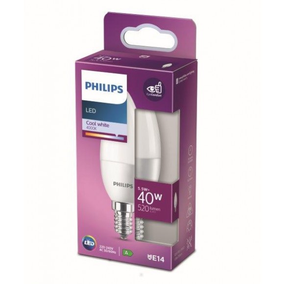 Philips 8718699772673 LED Lampe 1x5,5W | E14 | 520lm | 4000K - kaltweiß, matt weiß, Eyecomfort