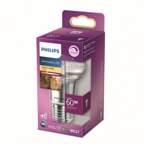 Philips 8718699773830 LED Lampe 1x4,5W | E27 | 345lm | 2700K - warmweiß, dimmbar, Eyecomfort