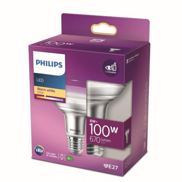 Philips 8718699773915 LED Lampe 1x8W | E27 | 670lm | 2700K - warmweiß, Eyecomfort