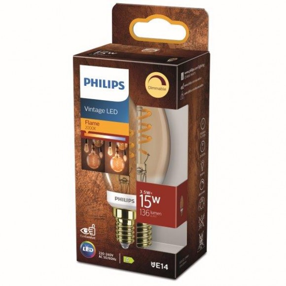 Philips 8718699774936 LED Lampe 1x3,5W | E14 | 136L | 2000K - Flamme, dimmbar, Bernstein- Eyecomfort