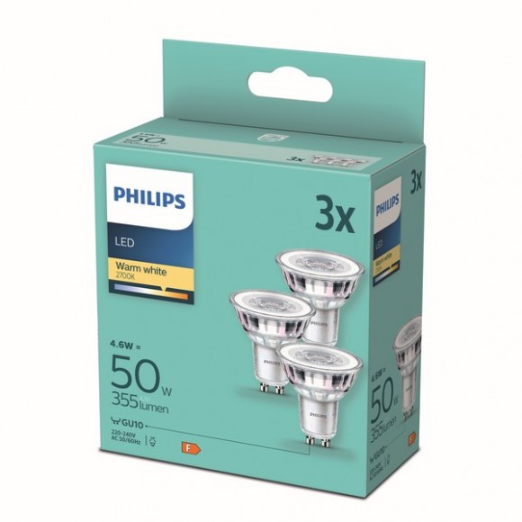Philips 8718699777913 LED-Lampen 3x4,6w / 50W | Gu10 | 355lm | 2700k | 36d | Par16 - Set 3 Stück