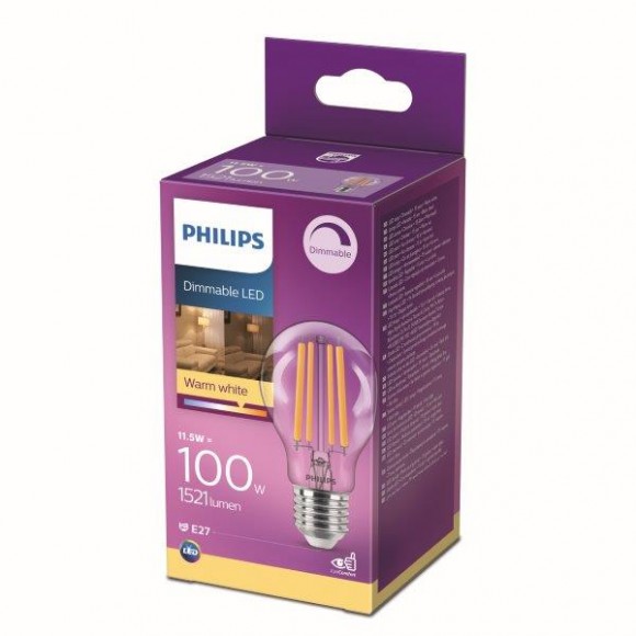 Philips 8718699788407 LED lampe 1x11,5W | E27 | 1521lm | 2700K - warmweiß, dimmbar, transparent, Eyecomfort