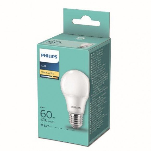 Philips 8719514257566 LED-Lampe 1x8w-60W | E27 | 806lm | 2700k - weiß