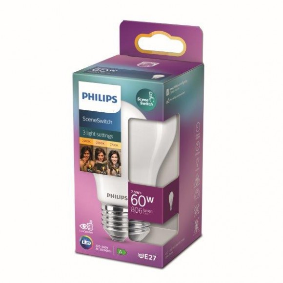 Philips 8719514263963 LED Lampe 1x7,5W | E27 | 1055lm | 2200-2500-2700K - 3 Lichtarten, matt weiß, EyeComfort