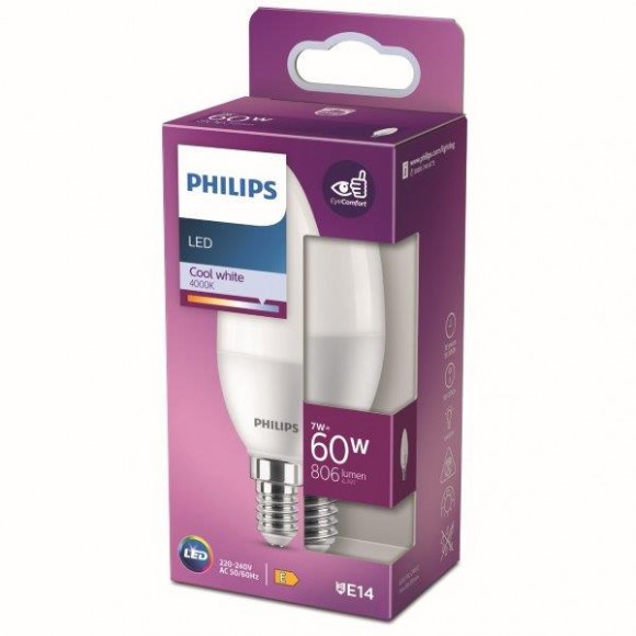 Philips 8719514309685 LED-Leuchtmittel 1x7-60W | E14 | 806lm | 4000 K - weiß
