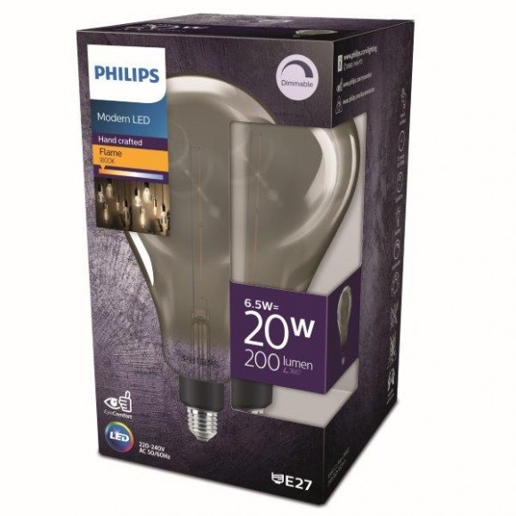 Philips 8719514315372 LED-Lampe 6,5W / 20W | 200lm | 1800k | A160 - Rauch, dimmbar