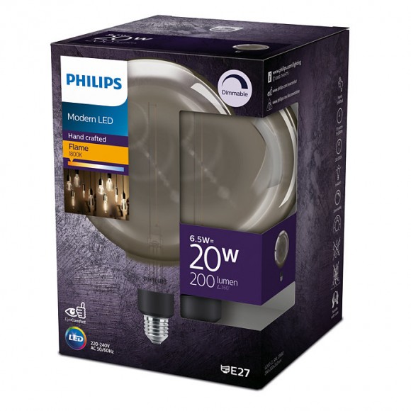Philips 8719514315396 LED-Lampe 6,5W / 20W | E27 | 200lm | 1800k | G200 - dimmbar, Rauch