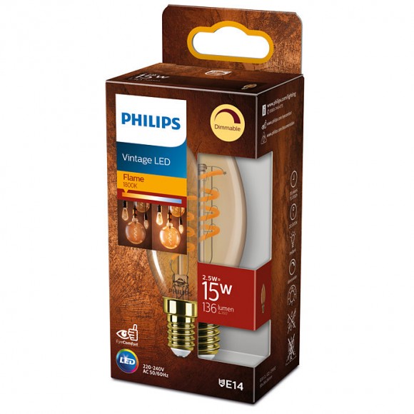 Philips 8719514315976 LED Classic 2,5w / 15W | E14 | 136lm | 1800k | B35 - Dimmbar, Gold