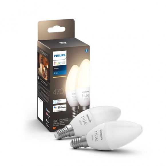 Philips Hue 8719514320628 LED Lampe Set 2x55w | E14 | 470lm | 2700k - 2 Stück, bluetooth, weiß