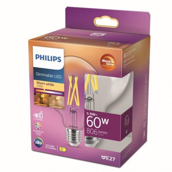 Philips 8719514323957 LED Filament 5,9w / 60W | E27 | 806lm | 2200-2700K | G93 - Dimmbar, WarmGlow