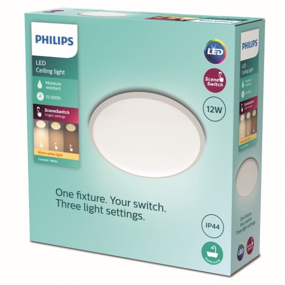 Philips 8719514326866 LED Deckenleuchte Super Slim 1x12w | 1200lm | 2700k | IP44- WHITE