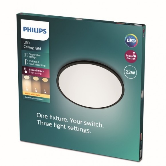 Philips 8719514327085 LED-Deckenleuchte Super Slim 1x22w | 2000lm | 2700k - schwarz