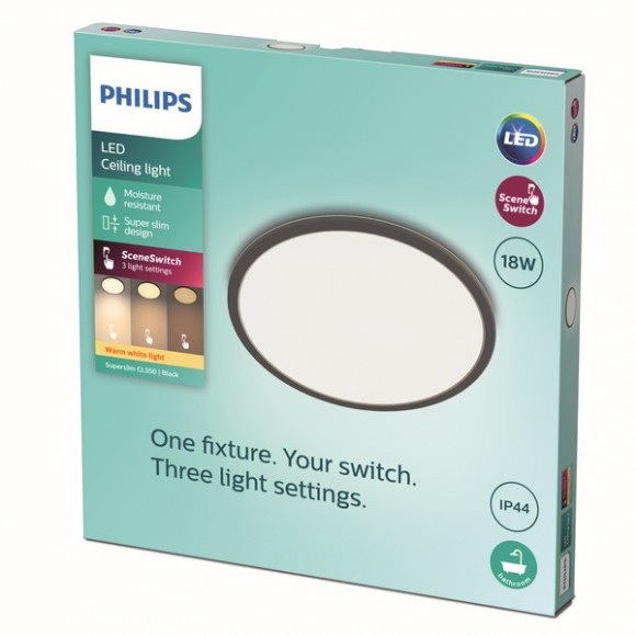 Philips 8719514327283 LED Deckenleuchte Super Slim 1x18w | 1500lm | 2700k | IP44 - schwarz