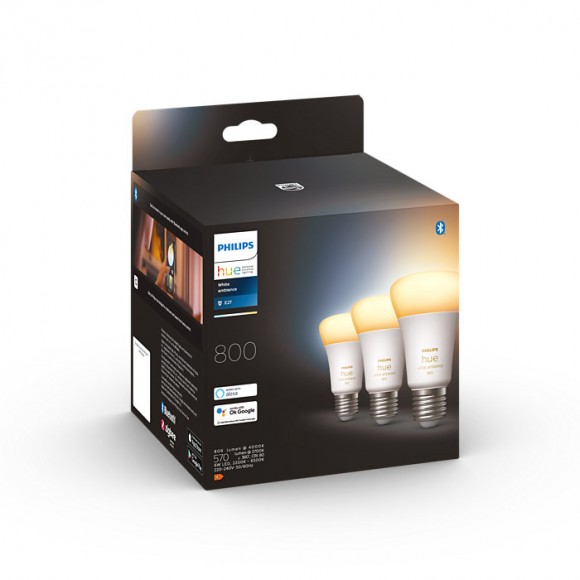 Philips Hue 8719514328266 LED 3x6w | E27 | 800lm | 2200-6500K - Set 3 Stück, dimmbar, Bluetooth, White Ambiance