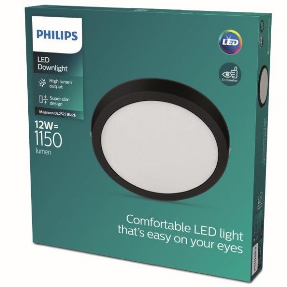 Philips 8719514328693 LED Deckenleuchte Magneos Slim 1x12w | 1150lm | 2700k - schwarz