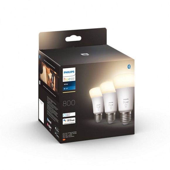 Philips Hue 8719514329881 LED 1x9w | E27 | 800lm | 2700k - Set 3 Stück, weiß, dimmbar, Bluetooth