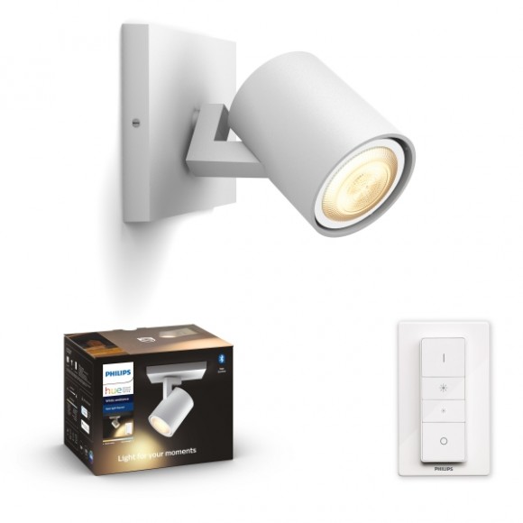 Philips Hue 8719514338203 LED-Wandlampe Runner 1x5w | Gu10 | 350lm | 2200-6500k - Bluetooth, dimmbare, Fernbedienung, White Ambiance, weiß