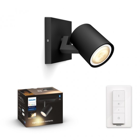 Philips Hue 8719514338326 LED-Wandlampe Runner 1x5w | Gu10 | 350lm | 2200-6500K - Bluetooth, dimmbare, Fernbedienung, White Ambiance, schwarz