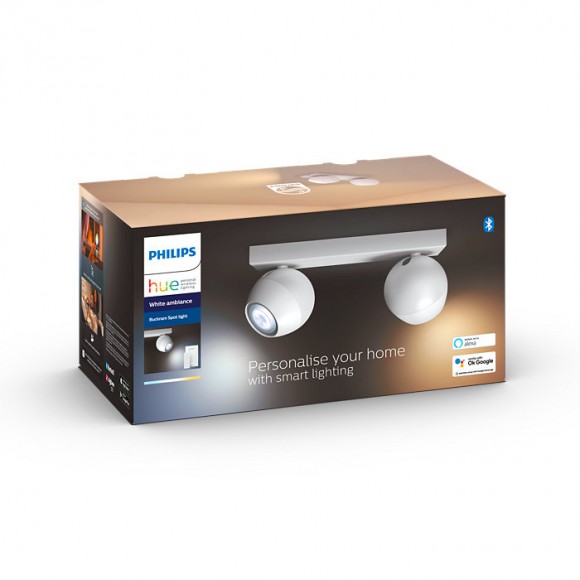 Philips Hue 8719514339064 LED Deckenleuchte Buckram 2x5w | Gu10 | 700lm | 2200-6500k - dimmbar, Bluetooth, Fernbedienung, White Ambiance, weiß