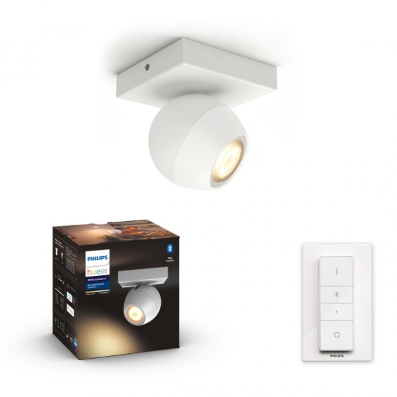 Philips Hue 8719514339224 Wand- oder Spotleuchte Buckram 1x5w | Gu10 | 350lm | 2200-6500k - White Ambiance, Bluetooth, Fernbedienung, dimmbar, weiß