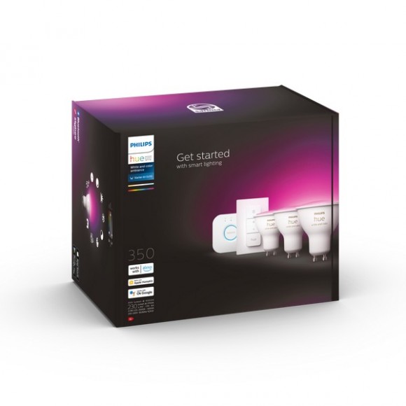 Philips Hue 87195143401010 LED-Lampen + Hue Bridge 3x4,3w | Gu10 | 350lm | 2000-6500K | RGB - Bluetooth, dimmbar, White and color Ambiance