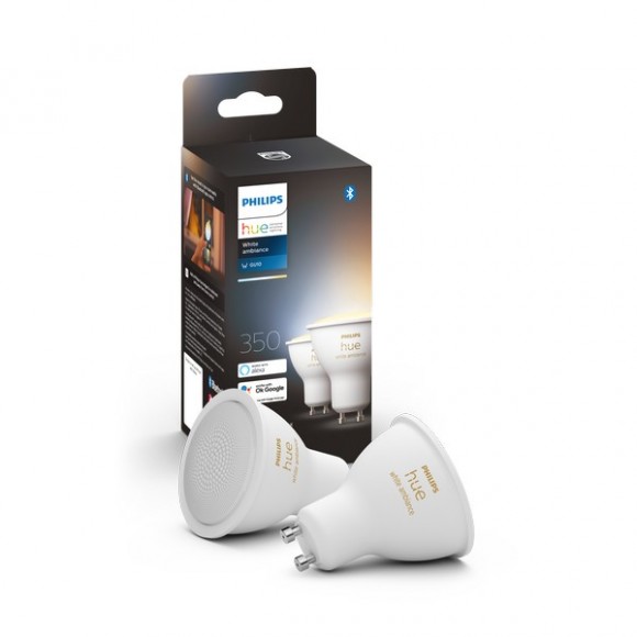 Philips Hue 8719514340121 LED-Lampe 2x4,3w | Gu10 | 350lm | 2200-6500k - Set 2 Stück, Bluetooth, White Ambiance