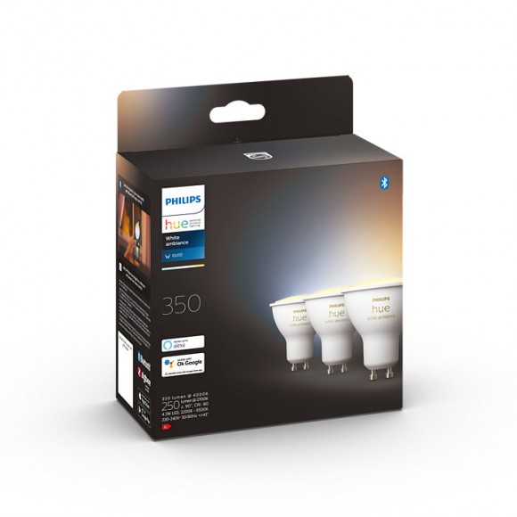 Philips Hue 8719514342804 LED-Lampen 3x43w | Gu10 | 350lm | 2200-6500K - Set 3 Stück, dimmbar, Bluetooth, White Ambiance
