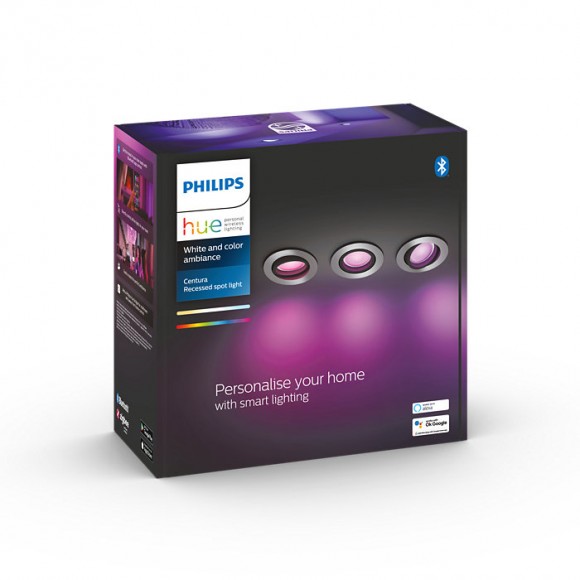Philips Hue 8719514342866 LED Spotleuchte Centura 3x5,7w | Gu10 | 1050lm | 2200-6500K | RGB - Set 3 Stück, dimmbar, Bluetooth, White and color Ambiance, Aluminium
