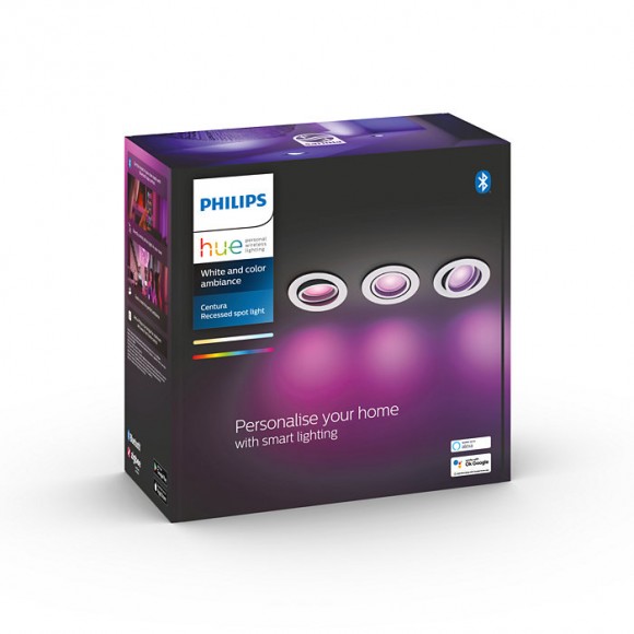Philips Farbton 8719514342880 LED Spotleuchte Centura 3x5,7w | Gu10 | 1050lm | 2200-6500K | RGB - Set 3 Stück, dimmbar, Bluetooth, White and color Ambiance, weiß