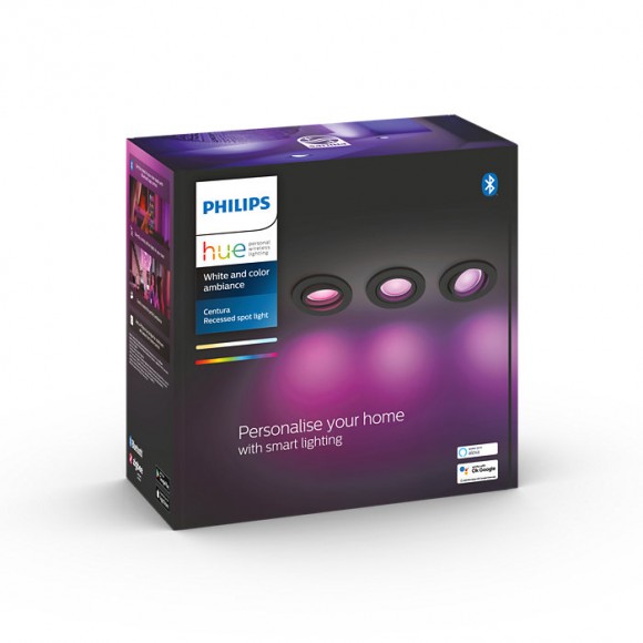 Philips Hue 8719514342903 LED Spotleuchte Centura 3x5,7w | Gu10 | 1050lm | 2200-6500K | RGB - Set 3 Stück, dimmbar, Bluetooth, White and color Ambiance, schwarz