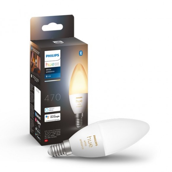Philips Hue 871951435658 LED Lampe 2x4w | E14 | 470lm | 2200-6500K - Kerze, dimmbar, Bluetooth, weiß