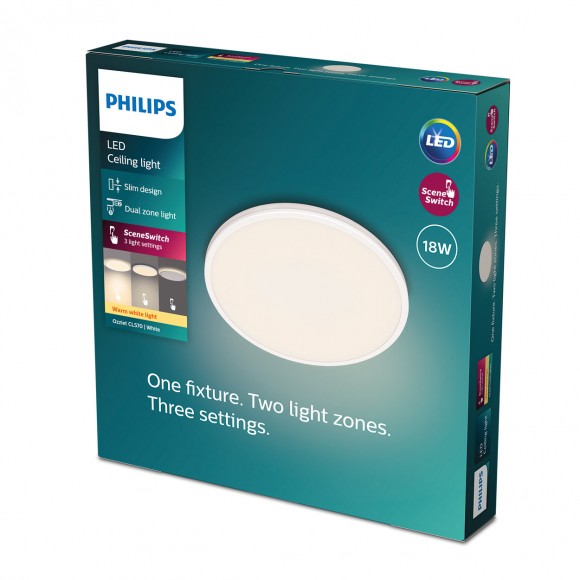 Philips 8719514431904 LED-Deckenleuchte Ozziet 1x18W | 1800lm | 2700K - dimmbar - SceneSwitch, weiß