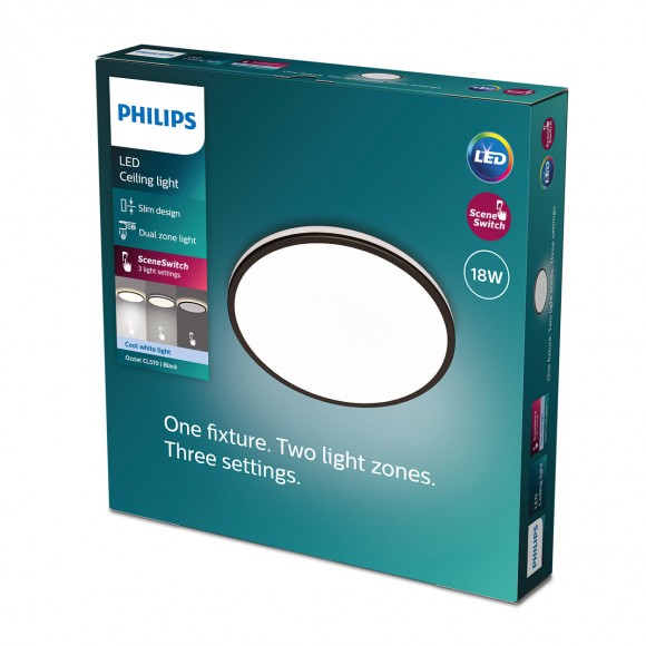 Philips 8719514431966 LED-Deckenleuchte Ozziet 1x18W | 2000lm | 4000K - dimmbar - SceneSwitch, schwarz