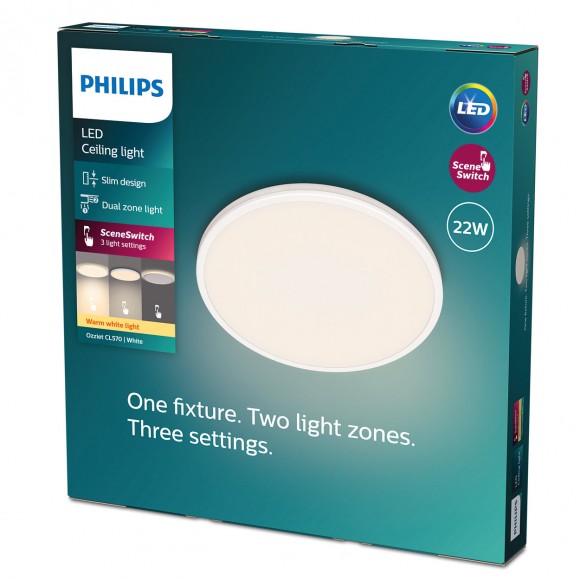 Philips 8719514431980 LED-Deckenleuchte Ozziet 1x22W | 2300lm | 2700K - dimmbar - SceneSwitch, weiß