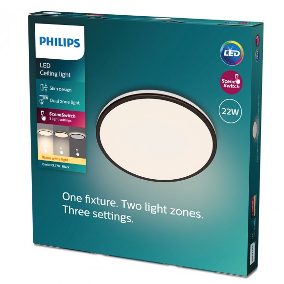 Philips 8719514432000 LED-Deckenleuchte Ozziet 1x22W | 2300lm | 2700K - dimmbar - SceneSwitch, schwarz