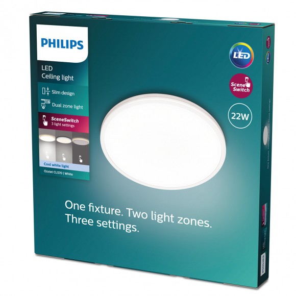 Philips 8719514432024 Ozziet LED-Deckenleuchte 1x22W | 2500lm | 4000K - dimmbar - SceneSwitch, weiß