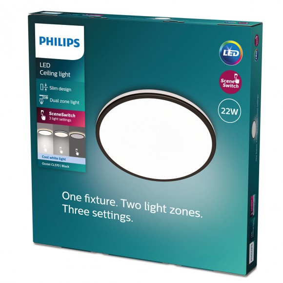 Philips 8719514432048 Ozziet LED-Deckenleuchte 1x22W | 2500lm | 4000K - dimmbar - SceneSwitch, schwarz