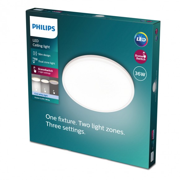 Philips 8719514432109 LED-Deckenleuchte Ozziet 1x36W | 4100lm | 4000K - dimmbar - SceneSwitch, weiß