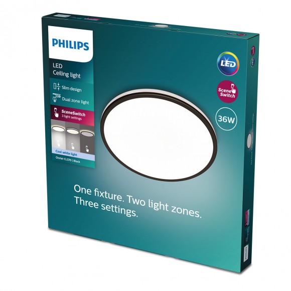 Philips 8719514432123 Ozziet LED-Deckenleuchte 1x36W | 4100lm | 4000K - dimmbar - SceneSwitch, schwarz