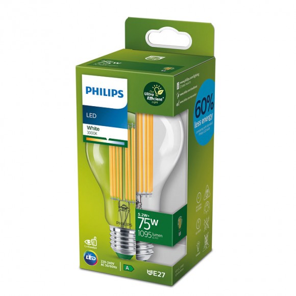 Philips 8719514435674 LED-Leuchtmittel 1x5,2W/75W | E27 | 1535lm | 3000K - klar, ultraeffizient