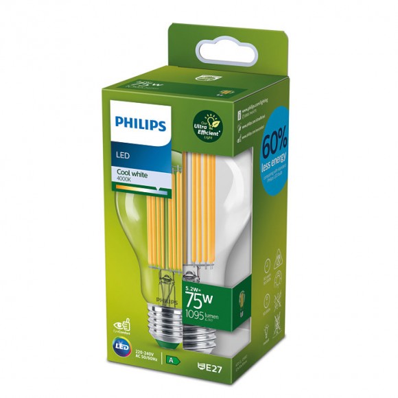 Philips 8719514435698 LED-Leuchtmittel 1x5,2W/75W | E27 | 1535lm | 4000K - klar, ultraeffizient